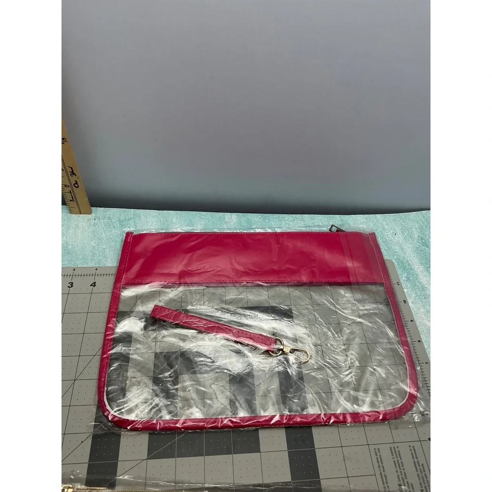 Burskit Pink Clear Cheer Bag Chenille Patch Stadium Approved Wristlet Pouch NEW